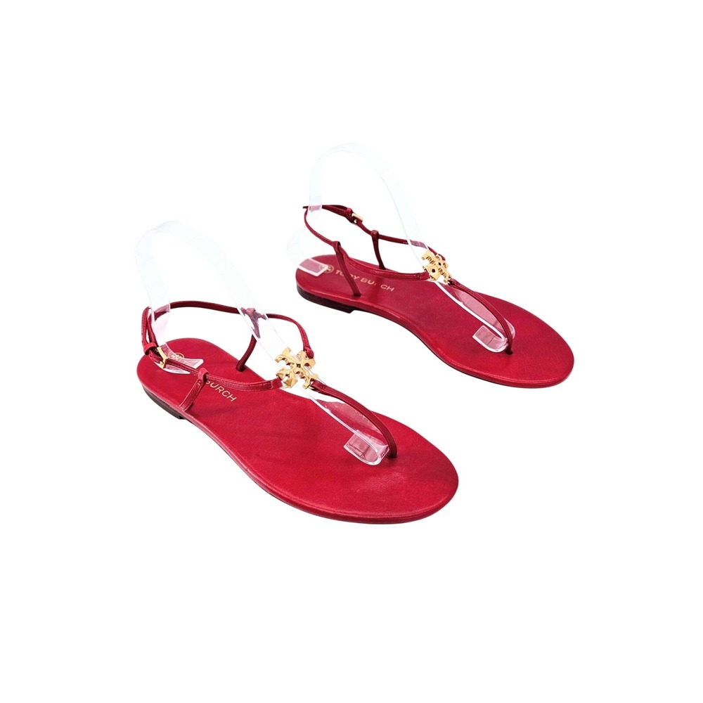 Tory Burch Emmy Thong Sandal Red Leather Gold Buckle Sz 9.5 M / EU 40